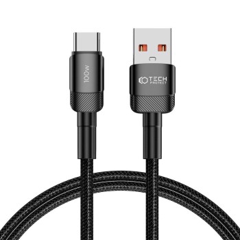 Tech-Protect Ultraboost Evo USB 2.0 Καλώδιο USB-C male - USB-A 100W 1m - Μαύρο διπλωμένο καλώδιο