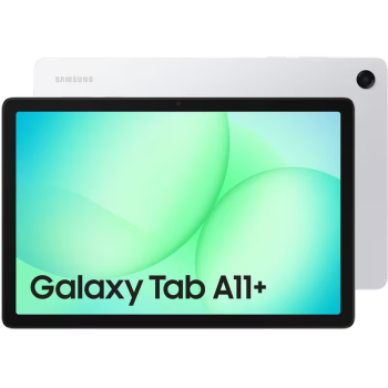 Samsung Galaxy Tab A11+ 6GB/128GB - Silver μπροστά και πίσω όψη με ενεργή οθόνη