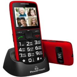 Powertech Sentry Eco V2 (PTM-25) Dual SIM - Κόκκινο μπροστά και πίσω όψη και τοποθετημένη συσκευή στον φορτιστή