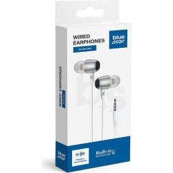Blue Star M09 Ενσύρματα In-Ear Ακουστικά με Καρφί 3.5mm και Μικρόφωνο 1.2m - Λευκό κουτί συσκευασίας