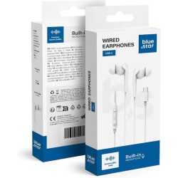 Blue Star M15C Ενσύρματα In-Ear Ακουστικά Type-C (DAC) με Μικρόφωνο 1.2m - Λευκό κουτί συσκευασίας μπρος και πίσω όψη