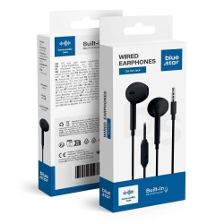 Blue Star PA-E65 Ενσύρματα In-Ear Ακουστικά με Καρφί 3.5mm και Μικρόφωνο 1.2m - Μαύρο κουτί συσκευασίας μπρος και πίσω όψη