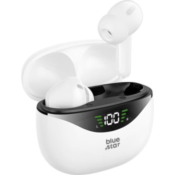 Blue Star T60 In-ear Bluetooth Handsfree Ακουστικά με Θήκη Φόρτισης - Λευκό ακουστικά εκτός της θήκης φόρτισης