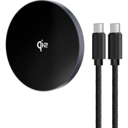Forcell Ασύρματος Φορτιστής F-ENERGY Smart Charge Qi2 15W Power Delivery - Ασημί μπροστινή όψη και καλώδιο