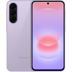 Samsung Galaxy A37 5G - Awesome Lavender μπροστά και πίσω όψη με ενεργή οθόνη και τριπλή κάμερα