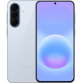 Samsung Galaxy A57 5G - Awesome Icyblue μπροστά και πίσω όψη με ενεργή οθόνη και τριπλή κάμερα