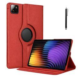 Θήκη Trifold Smart View και πίσω TPU για Xiaomi Redmi Pad 7 - Κόκκινο μπροστινή και πίσω όψη με έμφαση στην οθόνη και κάμερα