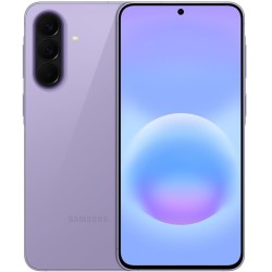 Samsung Galaxy A57 5G - Awesome Lilac μπροστά και πίσω όψη με ενεργή οθόνη και τριπλή κάμερα