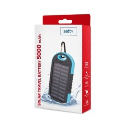 Ηλιακό Power Bank Setty 5000mAh με 2x Θύρες USB-A, Φακό LED & Πιστοποίηση IP66 Γαλάζιο