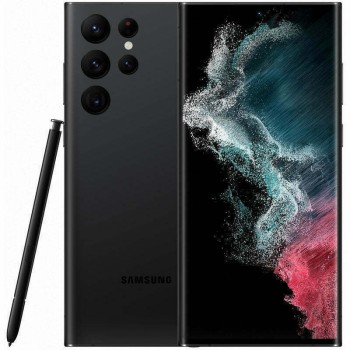 Μεταχειρισμένο Samsung Galaxy S22 Ultra 5G Dual SIM 12/512GB - Phantom Black μπροστά και πίσω όψη με ενεργή οθόνη και Pen