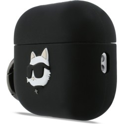 Karl Lagerfeld Choupette Head Θήκη Σιλικόνης με Γάντζο για Apple AirPods Pro 3 - Μαύρο κλειστή θήκη
