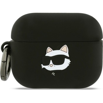 Karl Lagerfeld Choupette Head Θήκη Σιλικόνης με Γάντζο για Apple AirPods Pro 3 - Μαύρο κλειστή θήκη