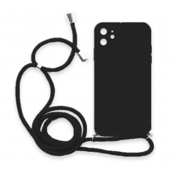 Θήκη Σιλικόνης Crossbody για Apple iPhone 12 / 12 Pro - Μαύρο
