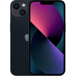 Εικόνα του Apple iPhone 13 Midnight με μπροστινή και πίσω όψη, εμφανίζοντας την οθόνη και τη διπλή κάμερα.