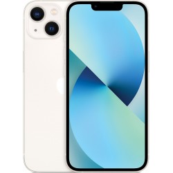 Εικόνα του Apple iPhone 13 Starlight με μπροστινή και πίσω όψη, εμφανίζοντας την οθόνη και τη διπλή κάμερα.