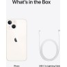 Πίσω όψη του iPhone 13 Starlight με κάμερες και κουμπιά, με καλώδιο φόρτισης δίπλα.