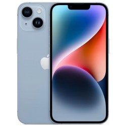 Apple iPhone 14 σε μπλε, μπροστινή και πίσω όψη με οθόνη 6.1”, διπλή κάμερα, 512GB αποθήκευσης.