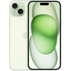 Apple iPhone 15 Plus 5G 128GB σε πράσινο, μπροστά και πίσω όψη με οθόνη και διπλές κάμερες.