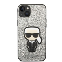Karl Lagerfeld Glitter Flakes Case with Ikonik Patch and Metal Logo Θήκη προστασίας από σιλικόνη – iPhone 14 Plus (Glitter Silve