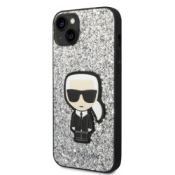 Karl Lagerfeld Glitter Flakes Case with Ikonik Patch and Metal Logo Θήκη προστασίας από σιλικόνη – iPhone 14 Plus (Glitter Silve