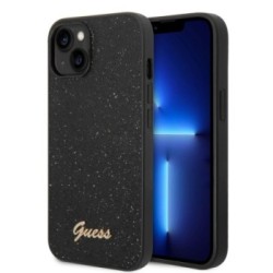 Guess Glitter Flakes Case with Ikonik Patch and Vintage Script Logo Θήκη προστασίας από σιλικόνη – iPhone 14 Plus (Glitter Black