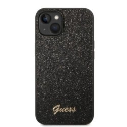 Guess Glitter Flakes Case with Ikonik Patch and Vintage Script Logo Θήκη προστασίας από σιλικόνη – iPhone 14 Plus (Glitter Black