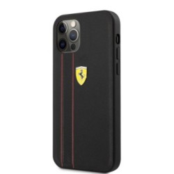 Ferrari "Debossed Stripes & Red Lines" Leather Case Θήκη προστασίας από γνήσιο καπιτονέ δέρμα – iPhone 12 Pro Max (Μαύρη/Quilted