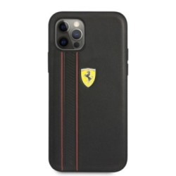 Ferrari "Debossed Stripes & Red Lines" Leather Case Θήκη προστασίας από γνήσιο καπιτονέ δέρμα – iPhone 12 Pro Max (Μαύρη/Quilted