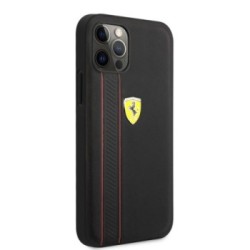 Ferrari "Debossed Stripes & Red Lines" Leather Case Θήκη προστασίας από γνήσιο καπιτονέ δέρμα – iPhone 12 Pro Max (Μαύρη/Quilted
