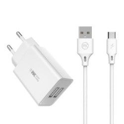 WK WP-U56 Φορτιστής με 2xUSB-A & Καλώδιο USB-A male to USB-C male - Λευκό