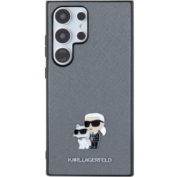 Karl Lagerfeld PU Saffiano Metal Pin Karl & Choupette Θήκη Προστασίας για Samsung Galaxy S24 Ultra - Γκρι