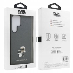 Karl Lagerfeld PU Saffiano Metal Pin Karl & Choupette Θήκη Προστασίας για Samsung Galaxy S24 Ultra - Γκρι