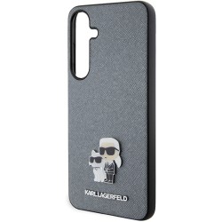 Karl Lagerfeld PU Saffiano Metal Pin Karl & Choupette Θήκη Προστασίας για Samsung Galaxy S24 Plus - Γκρι
