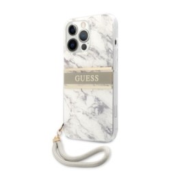 Guess "Marble Collection" Printed Stripe Θήκη προστασίας με όψη μαρμάρου και κορδονάκι χειρός – iPhone 13 Pro Γκρι/Λευκό