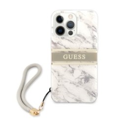 Guess "Marble Collection" Printed Stripe Θήκη προστασίας με όψη μαρμάρου και κορδονάκι χειρός – iPhone 13 Pro Γκρι/Λευκό