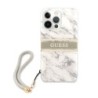 Guess "Marble Collection" Printed Stripe Θήκη προστασίας με όψη μαρμάρου και κορδονάκι χειρός – iPhone 13 Pro Γκρι/Λευκό