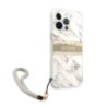 Guess "Marble Collection" Printed Stripe Θήκη προστασίας με όψη μαρμάρου και κορδονάκι χειρός – iPhone 13 Pro Γκρι/Λευκό