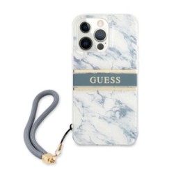 Guess "Marble Collection" Printed Stripe Θήκη προστασίας με όψη μαρμάρου και κορδονάκι χειρός – iPhone 13 Pro Μπλε/Λευκό
