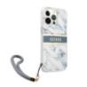 Guess "Marble Collection" Printed Stripe Θήκη προστασίας με όψη μαρμάρου και κορδονάκι χειρός – iPhone 13 Pro Μπλε/Λευκό