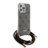 Guess "4G Logo Collection" Crossbody Hard Case Script Metal Logo Θήκη προστασίας από σιλικόνη με λουράκι – iPhone 15 Pro Καφέ –