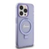Guess MagSafe Ring Stand Glitter Hard Case Script Logo Θήκη προστασίας από σιλικόνη – iPhone 15 Pro Διάφανη / Μωβ – GUHMP15LHRSG