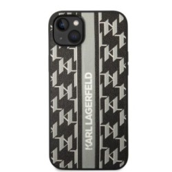 Karl Lagerfeld Monogram Stripe Back Cover PU Leather Case Θήκη προστασίας από δερματίνη – iPhone 14 Plus Γκρι - KLHCP14MPGKLSKG