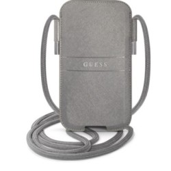 Guess Saffiano Pouch with cord Τσαντάκι κατάλληλο για smartphone Small / Medium 170x95mm με κορδονάκι Grey - GUPHMPSASBGR