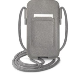 Guess Saffiano Pouch with cord Τσαντάκι κατάλληλο για smartphone Small / Medium 170x95mm με κορδονάκι Grey - GUPHMPSASBGR
