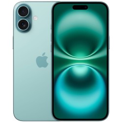 Apple iPhone 16 Plus 128GB σε teal χρώμα, με μπροστά όψη που δείχνει την οθόνη Super Retina XDR και την εμπρόσθια κάμερα.
