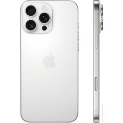 Apple iPhone 16 Pro Max 256GB White Titanium, πίσω και πλαϊνή όψη με τριπλή κάμερα και τιτάνια κουμπιά.