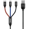 Baseus Three Primary Colors Braided 3in1 Καλώδιο USB σε Lightning / Type-C / micro USB (0.3m) - Μαύρο