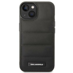 Θήκη Karl Lagerfeld Nylon Puffy Μαύρο για iPhone 14 Plus, εμφανίζοντας την πλάτη και την υφή της δερματίνης.