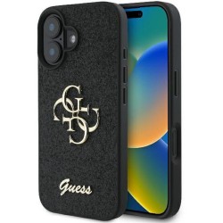 Guess Fixed Glitter 4G Logo Case για iPhone 16 Plus - Μαύρο